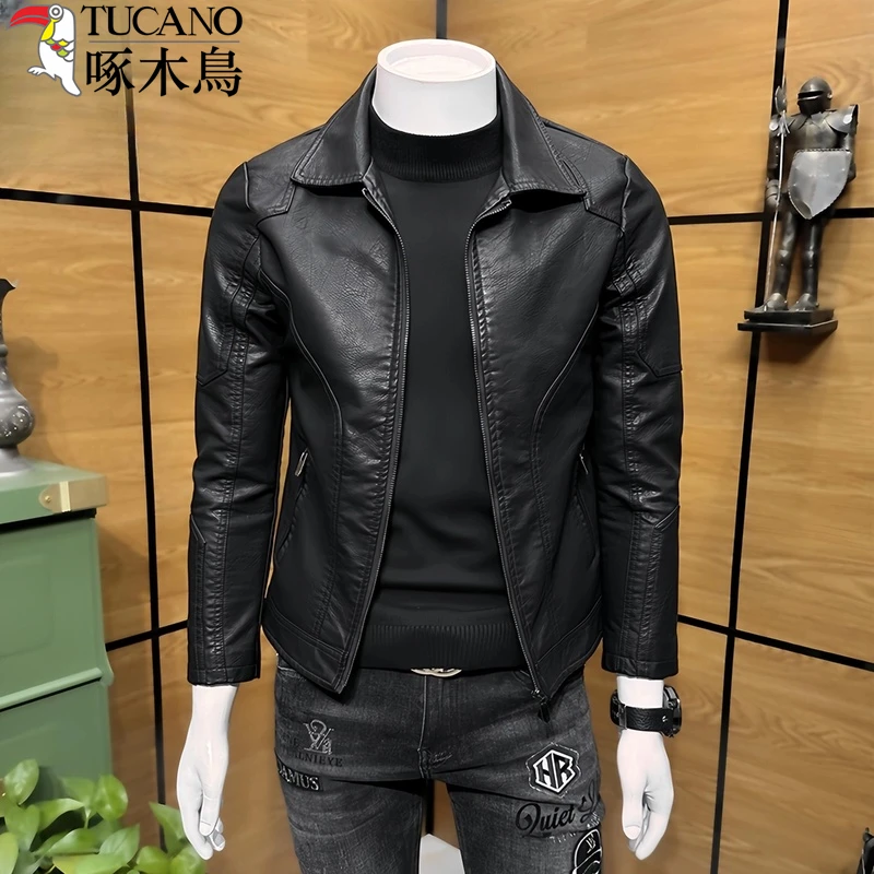 TUCANO/啄木鳥皮衣男士秋冬潮牌时尚帅气机车服皮夹克潮修身外套