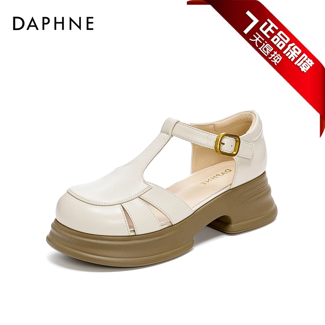 达芙妮复古港风时装凉鞋女2025新款夏季外穿镂空厚底真皮罗马凉鞋