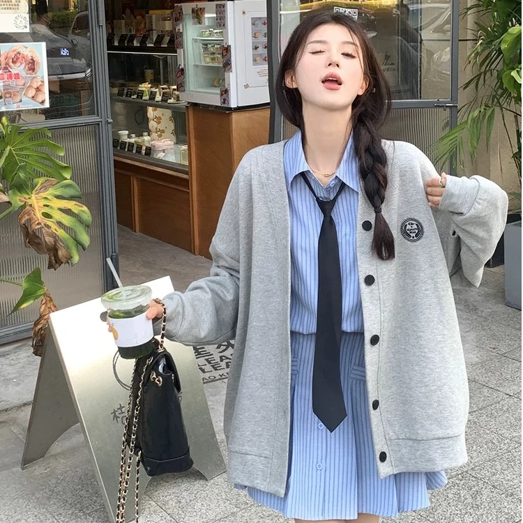 学院风套装棒球服卫衣开衫外套女装秋季衬衫连衣裙两件套