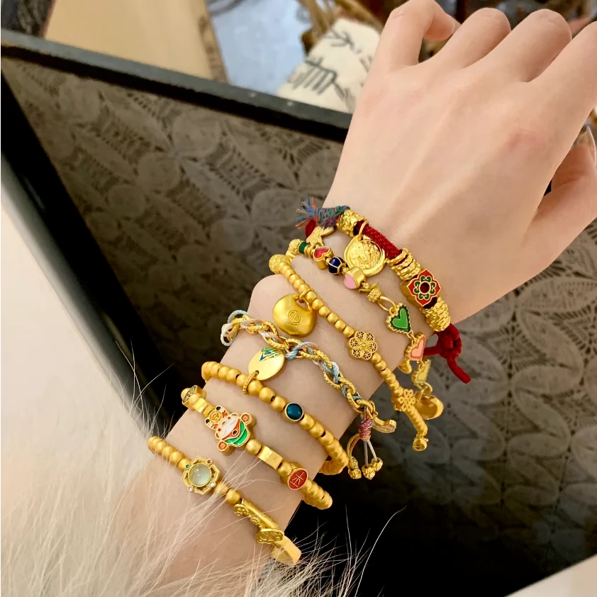 铜合金锆石手链 【虞露.新中式饰品】铜合金手链手串手工手绳古法