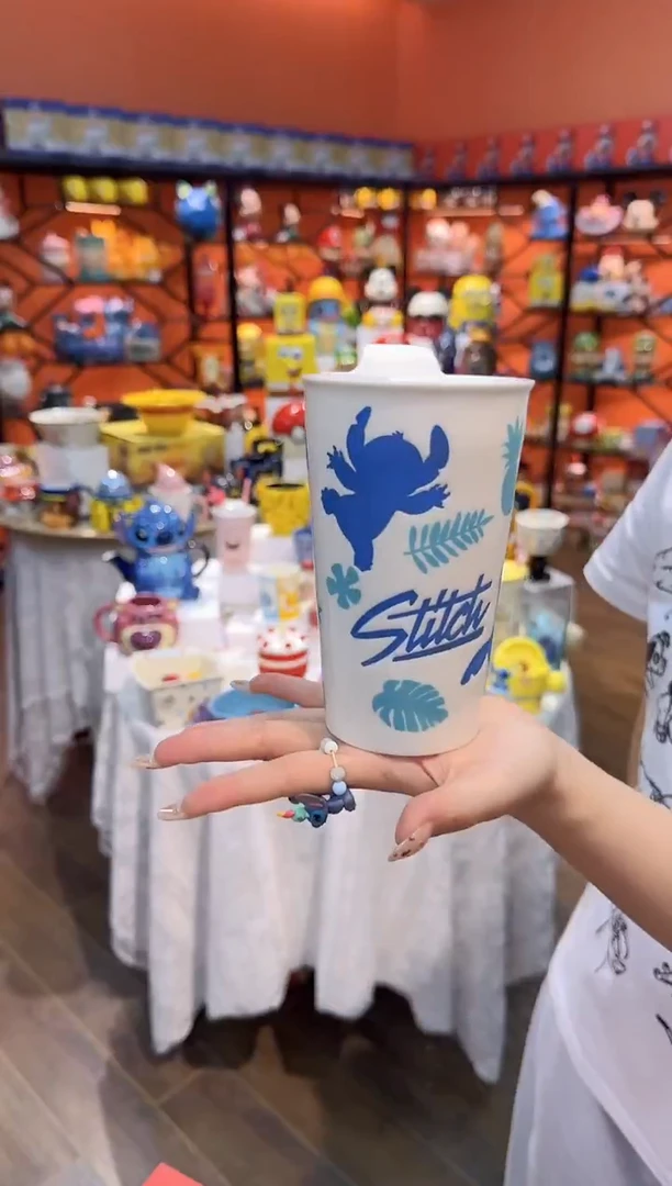 瓷片@@史迪奇双层陶瓷水杯