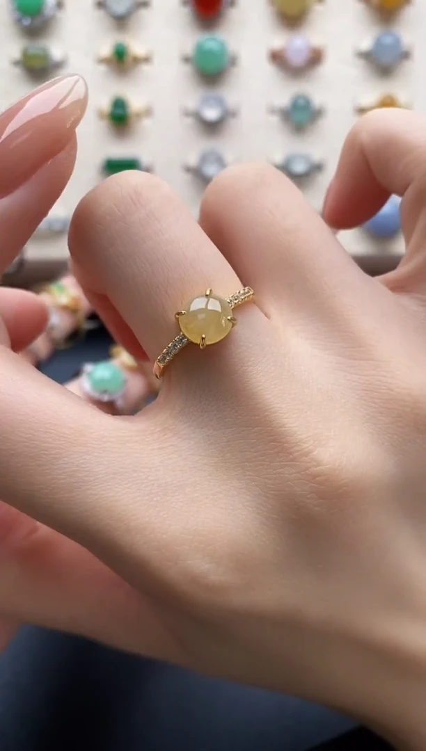 银S925镶嵌戒指翡翠一物一证一礼盒