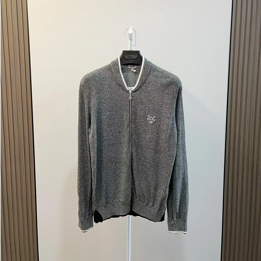 99新 KENZO/肯佐 /重工刺绣字母logo长袖拉链外套毛衣/尺码L