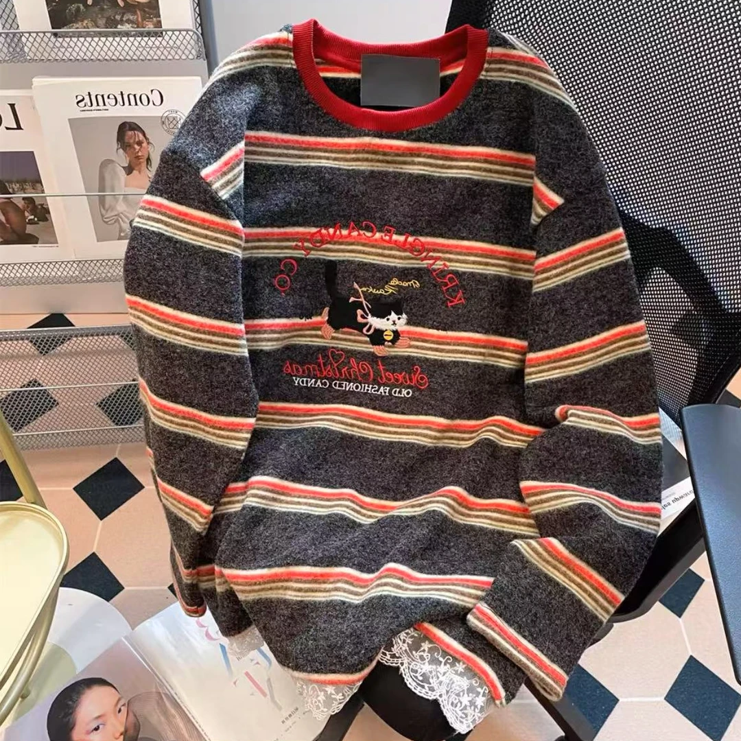 500-599号 潮牌欧货休闲慵懒风女装圆领百搭打底宽松韩版潮流