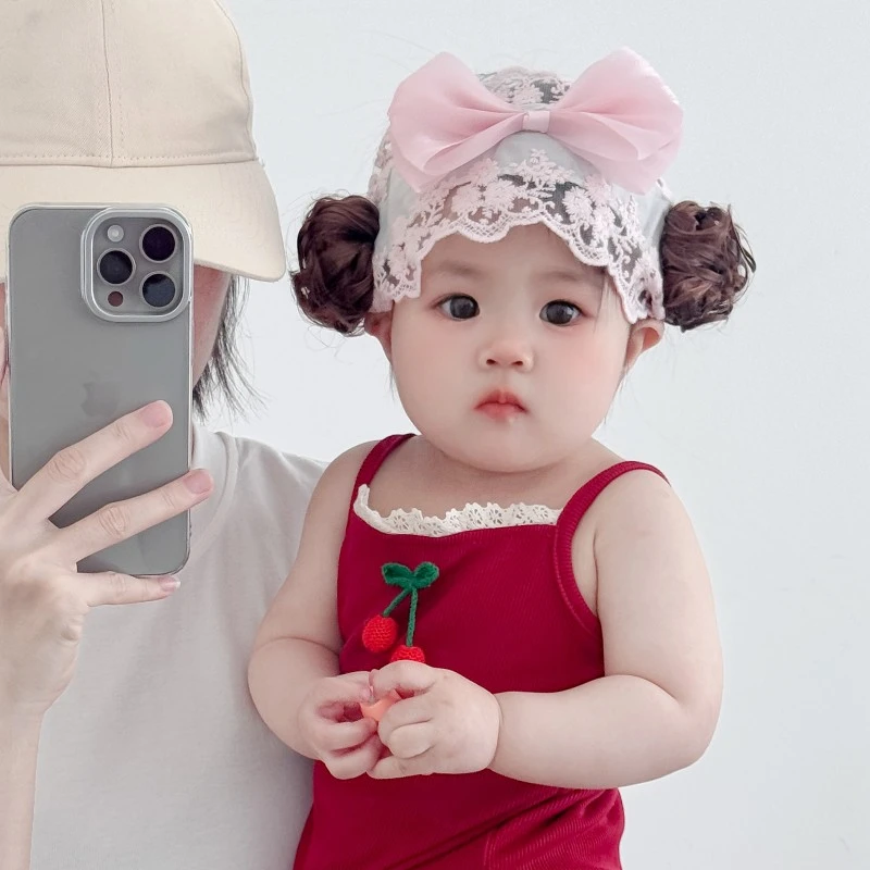 婴儿帽子夏季薄款小月龄护头囟门公主发带新生女宝宝纯棉假发头饰