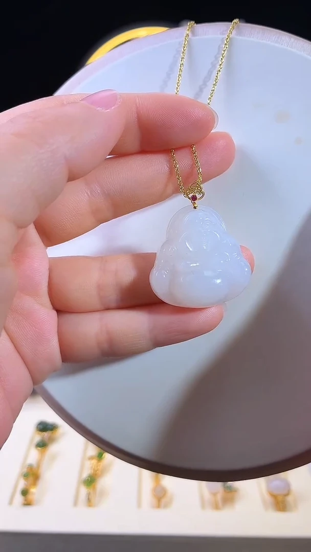 吊坠(赠链)18K金镶嵌和田玉白玉弥勒佛