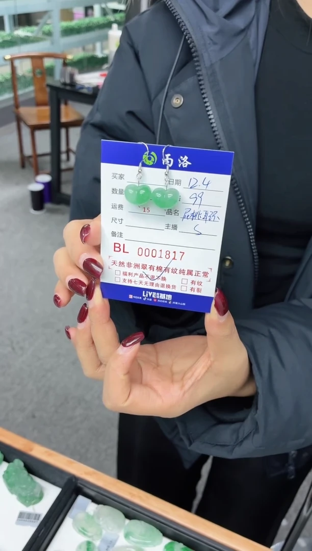 银S925镶嵌石英质玉（非洲翠）耳环时***语1817