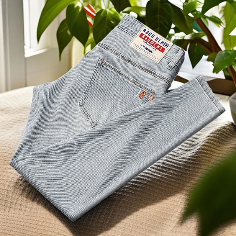 娜罗普西新款浅色牛仔裤男修身小直筒长裤百搭简约九分裤时尚潮流