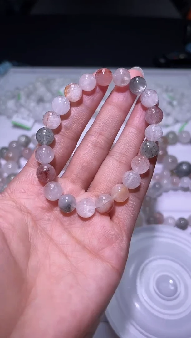 未镶嵌手链水晶X135-9mm透体彩兔毛单圈-多样性发其一