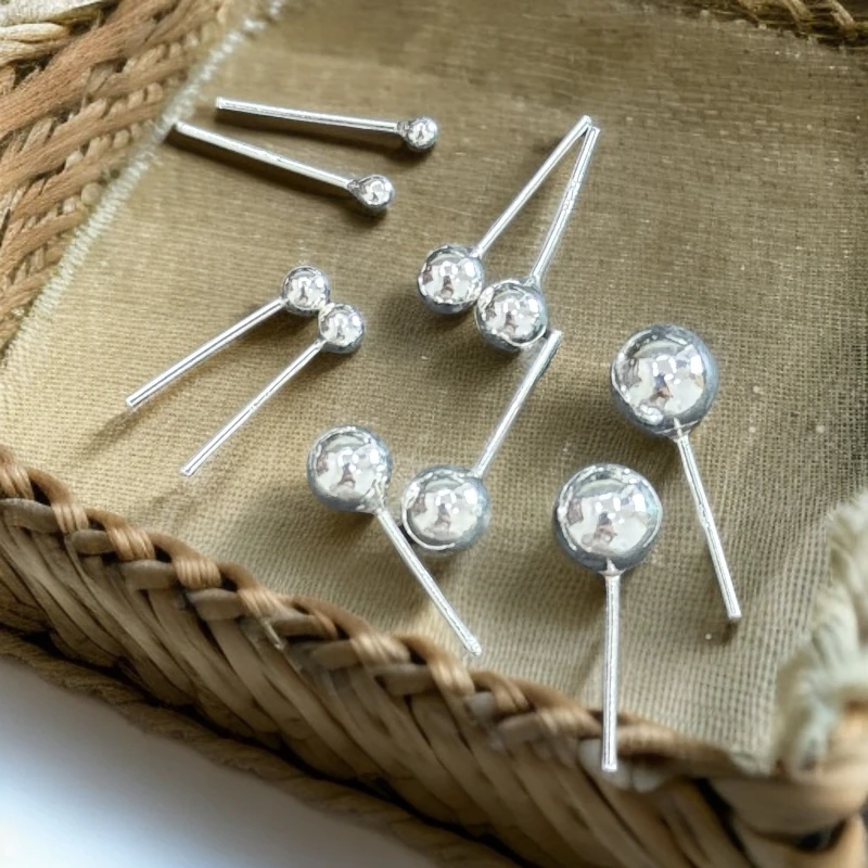 足银耳饰 足银耳钉迷你师傅手工免摘小众百搭耳环气质养耳洞耳针