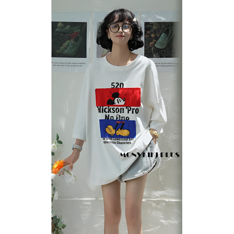 MoNvKiKiPlus5【是微风】情侣款90%棉大版印花短袖T恤白色显瘦N25