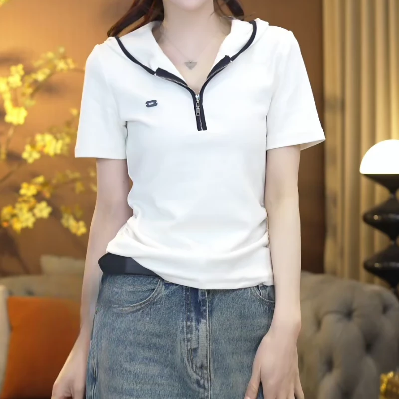 2025春夏百搭帽衫显瘦半开领短袖T恤上衣LK2501592