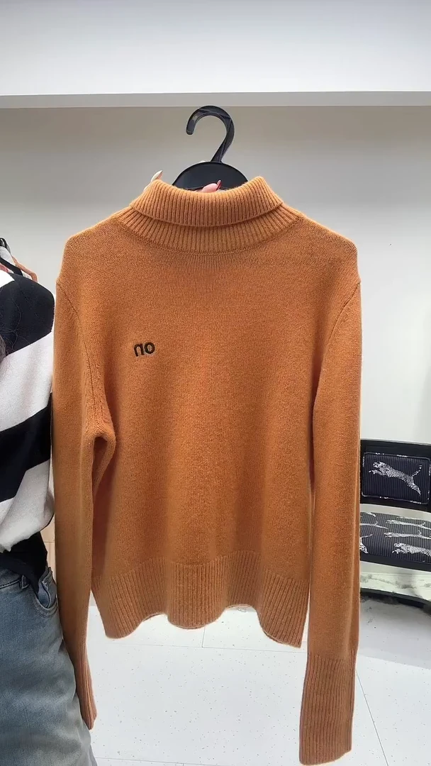 橘色高领百搭羊毛衫