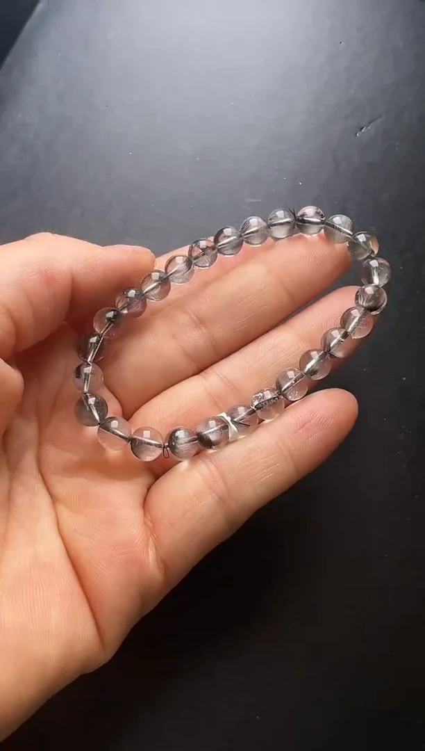 水晶手串未镶嵌黑银钛手串7m+   JP50136