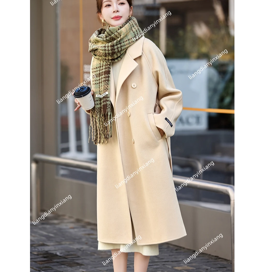 冬季新款双排扣女士双面羊毛大衣气质显瘦款2228x
