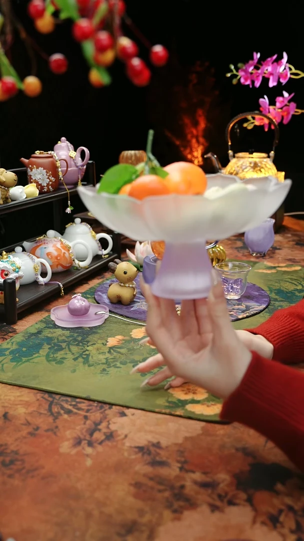 【闪购商品】粉紫高足果蝶点心盘