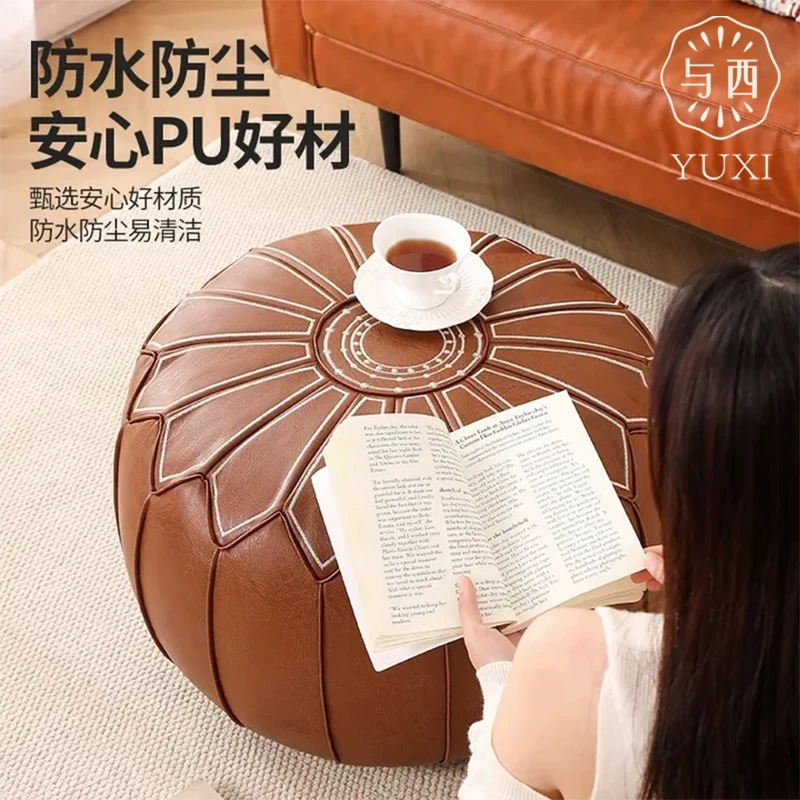 YUXI/与西摩洛哥风格油蜡皮坐垫坐墩地上蒲团复古榻榻米免洗可收