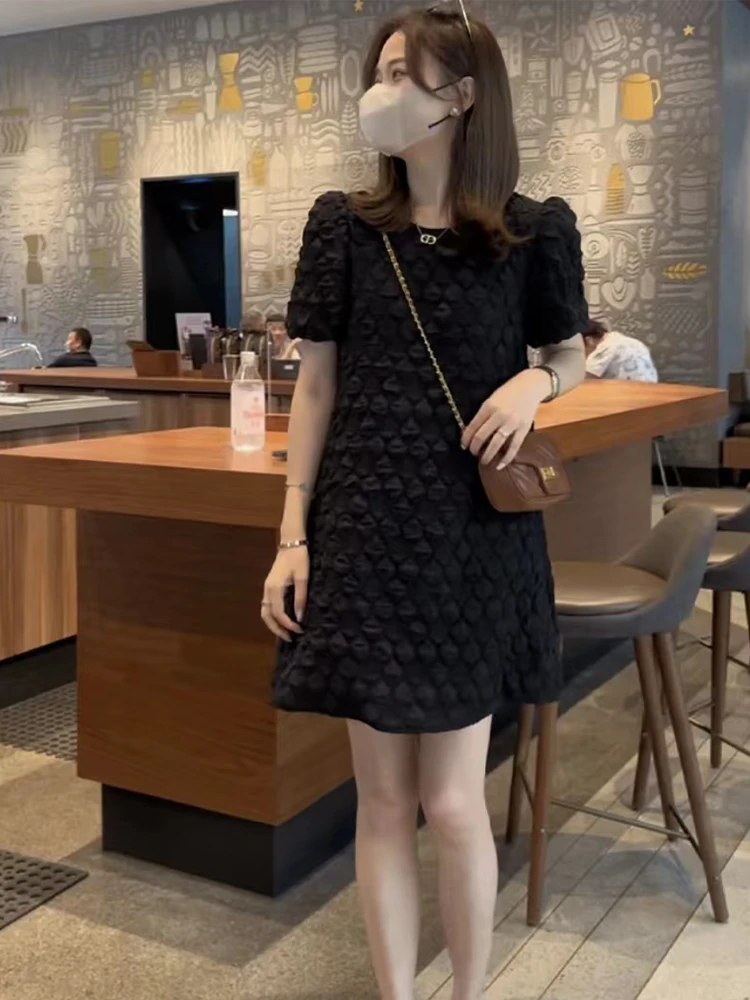 网红爆款超火肌理感泡芙连衣裙女夏季2025新款宽松显瘦泡泡袖短裙