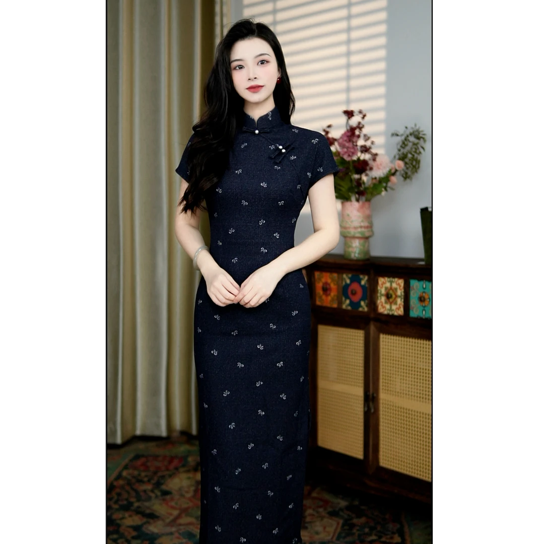 锦笙 |南浔125cm改良新中式短袖拉链款日常年轻气质修身秋款旗袍