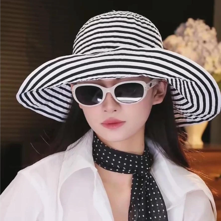 DAFA(A042)韩版夏季户外出游时尚百搭条纹大帽檐帽子女可卷遮阳帽