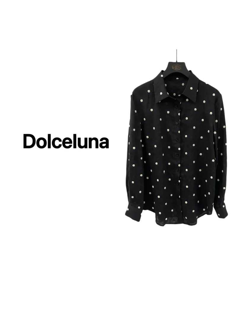 【月姐严选】早春刺绣波点亚麻女士气质长袖衬衣-16650