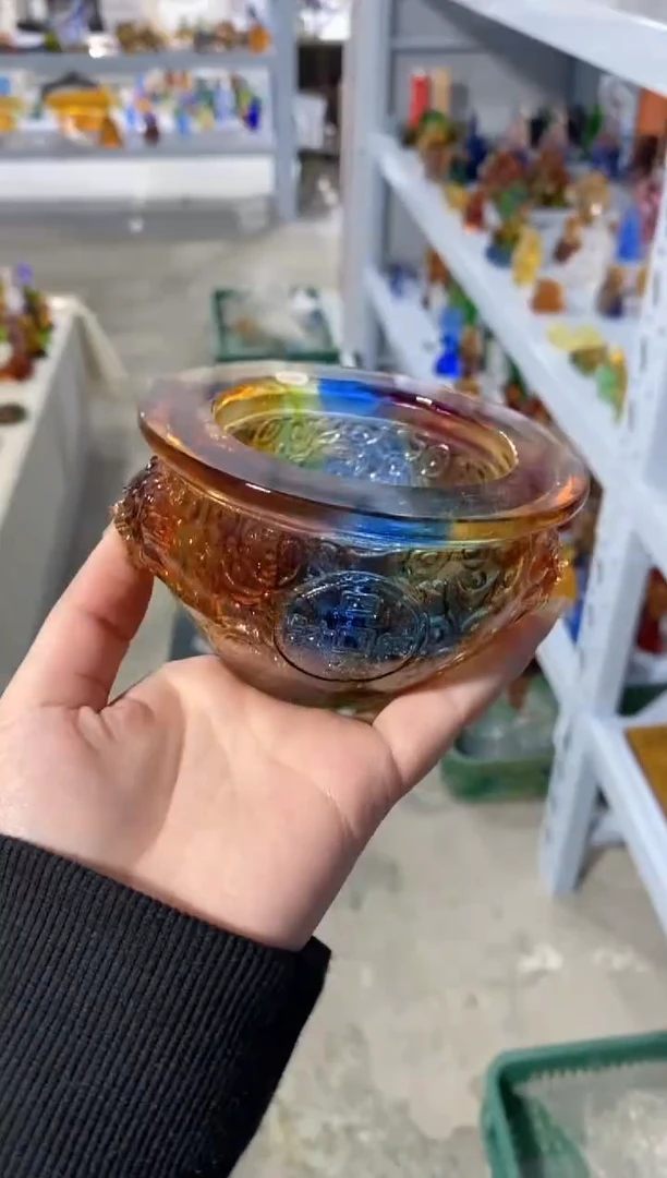 手工艺品琉璃335 四方纳财聚宝盆 微瑕介意勿拍 不退不换
