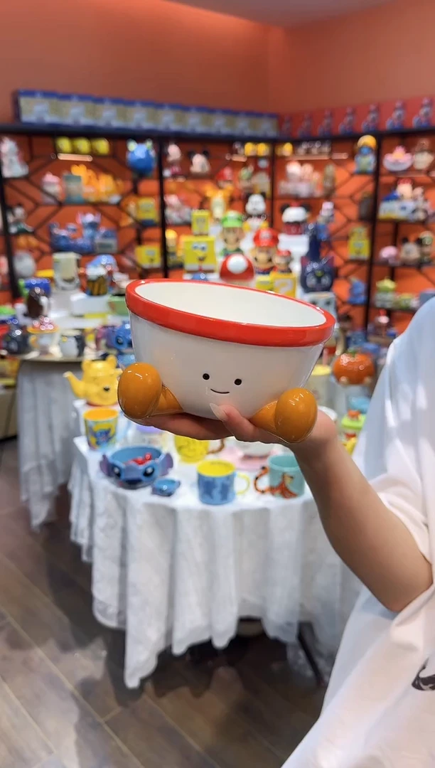 瓷片@@白色红边微笑陶瓷6寸泡面碗