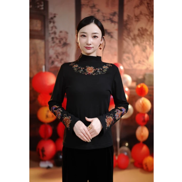 【锦绣】小雪新中式国风妈妈装高定高领锦绣玫瑰打底衫