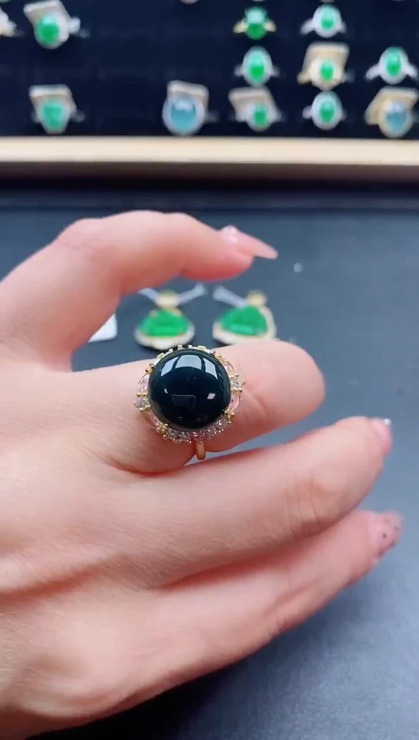 银S925镶嵌戒指翡翠1