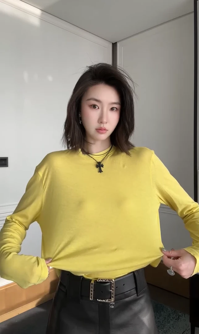 2025早秋新款简约时髦日常基础款百搭叠穿显瘦圆领长袖T恤上衣女