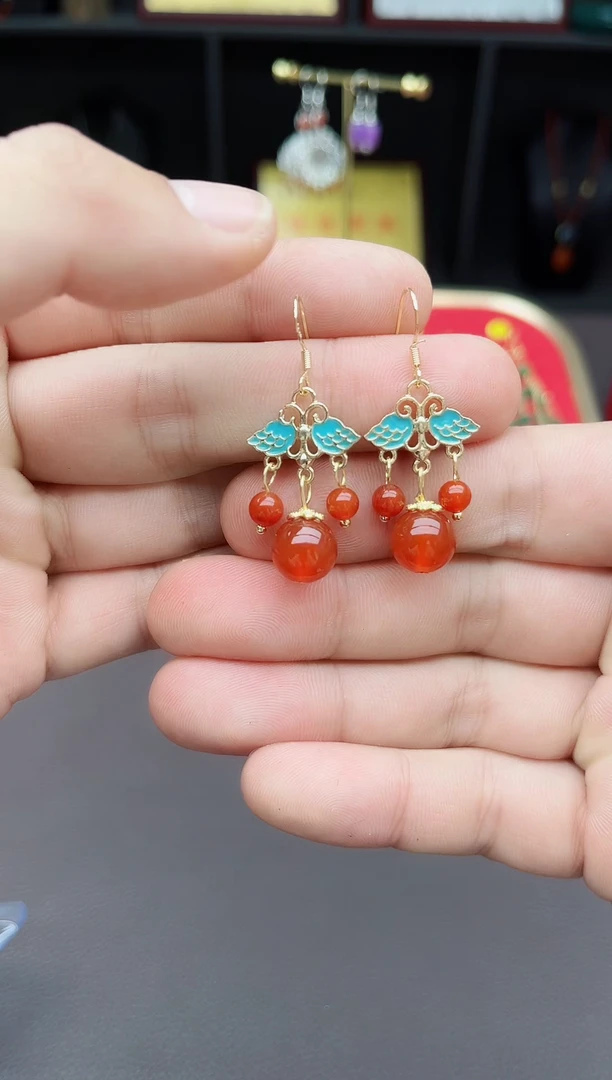 【闪购商品】南红玛瑙耳饰银S925镶嵌530000