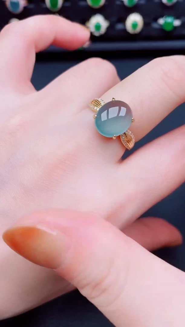 【闪购商品】翡翠戒指银S925镶嵌天然a货翡翠40