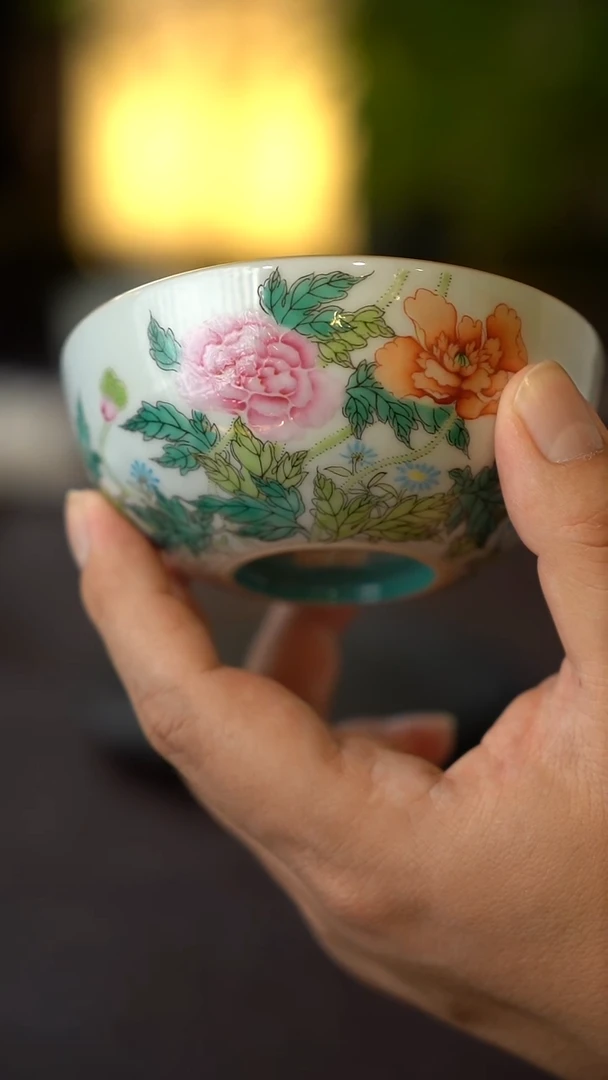 景德镇全手工手绘花卉普洱杯