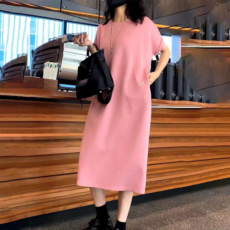 夏季新款通勤长裙短袖轻奢韩系连衣裙显瘦时尚洋气龄中长款T恤裙