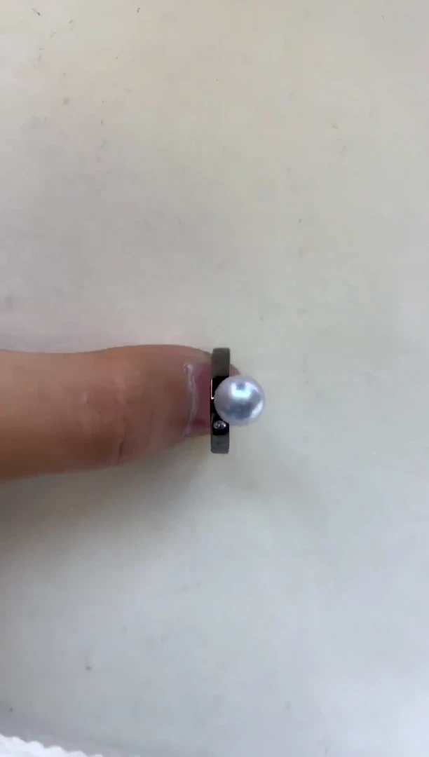 银S925镶嵌戒指海水珍珠8-9