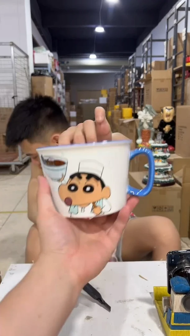 瓷片蓝色厨师小新泡面碗微瑕