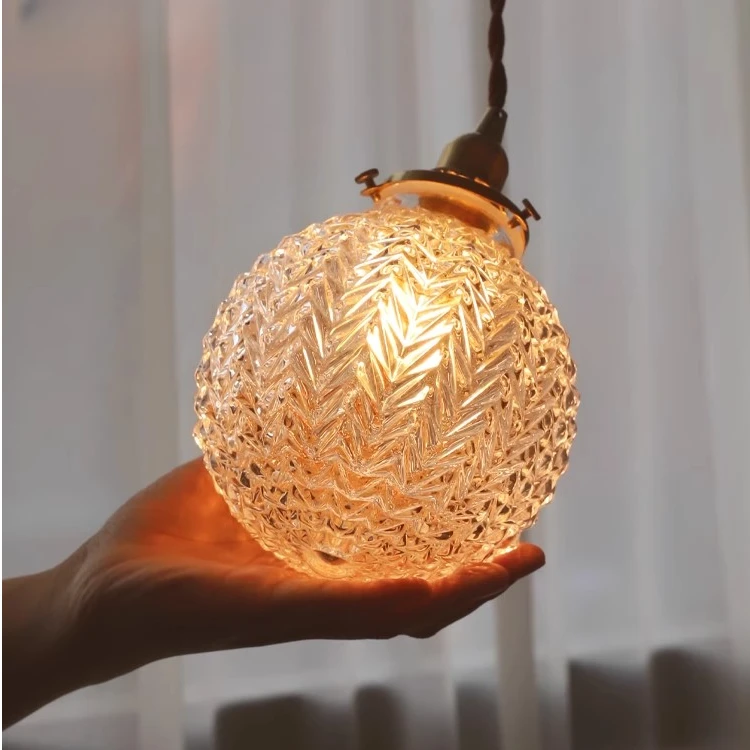 中古风美式轻奢床头小吊灯 现代北欧过道吧台入户玻璃球罩吊灯