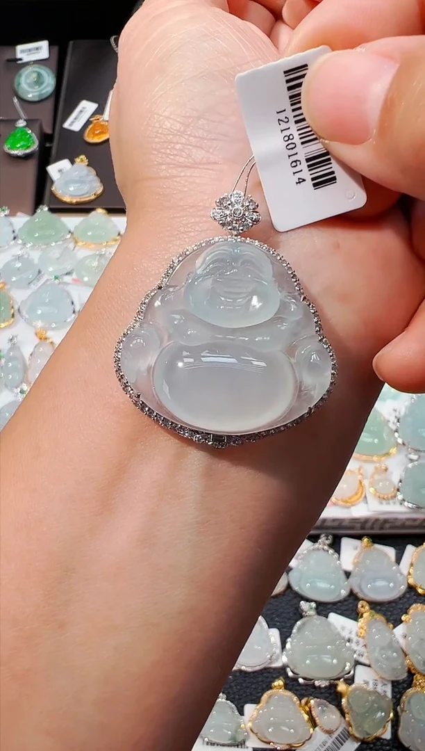 项链18K金镶嵌翡翠佛公吊坠1614