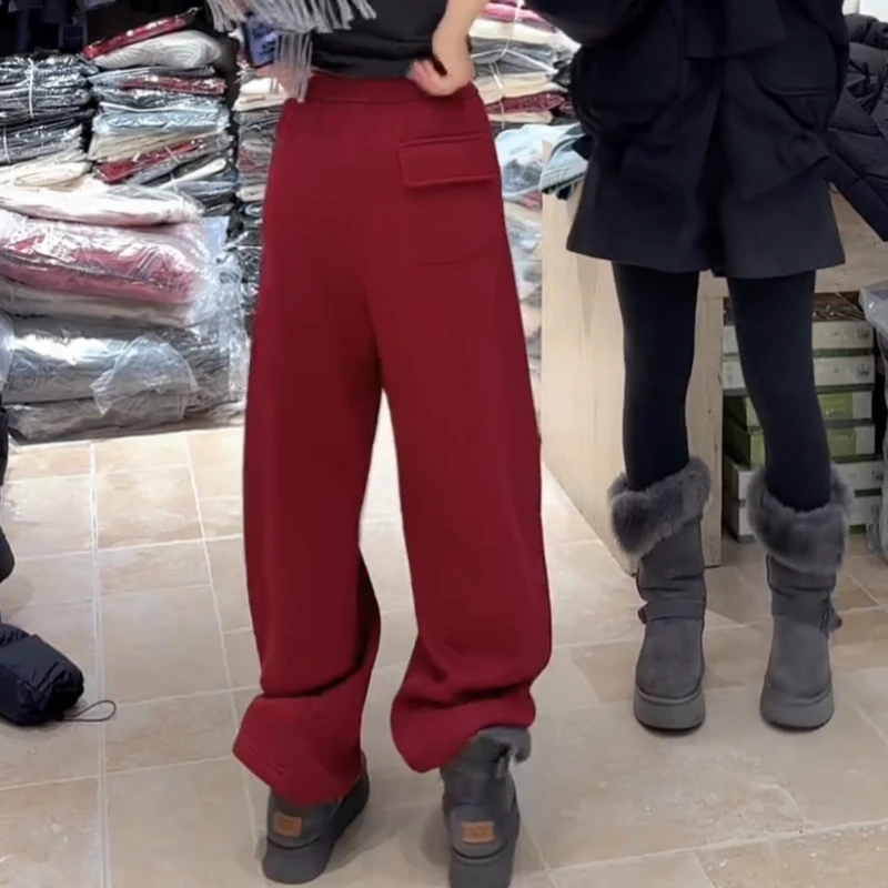 冬季加绒高腰显瘦抽绳百搭时尚气质直筒休闲裤LK2509160