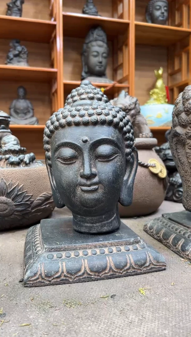 陶土小佛首+莲花底座