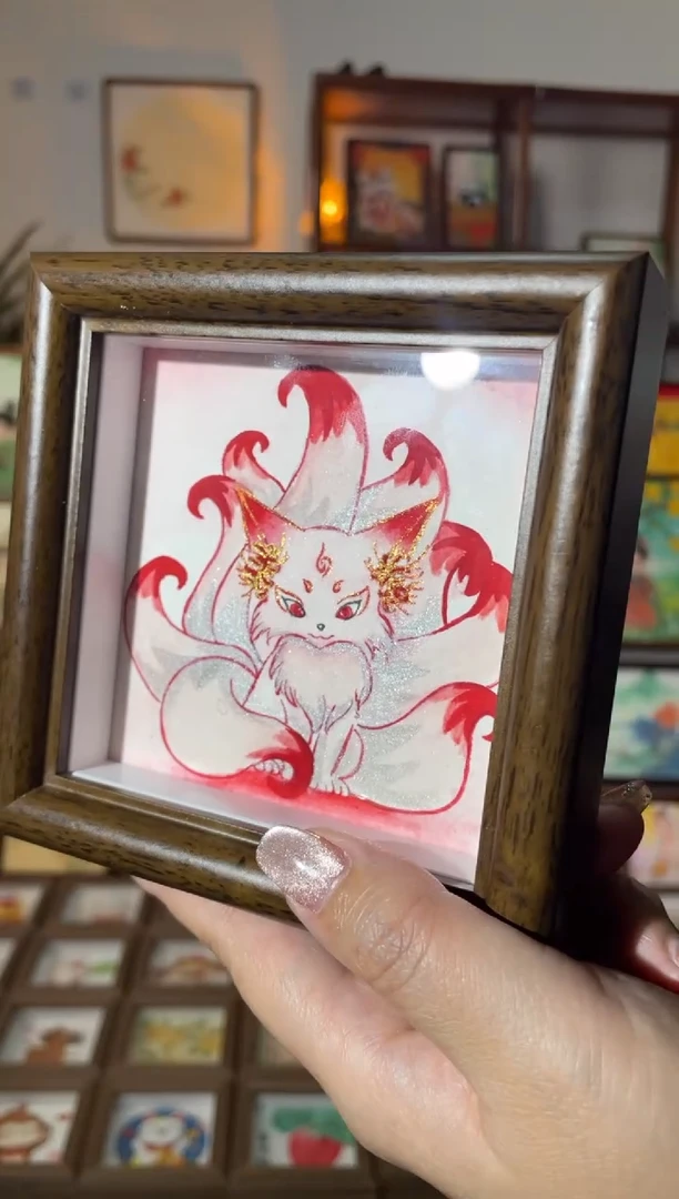 【闪购商品】国画【九尾狐】手绘国画摆台