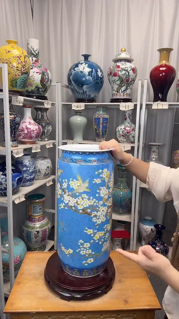 摆件陶瓷景德镇珐琅彩画卷缸高45