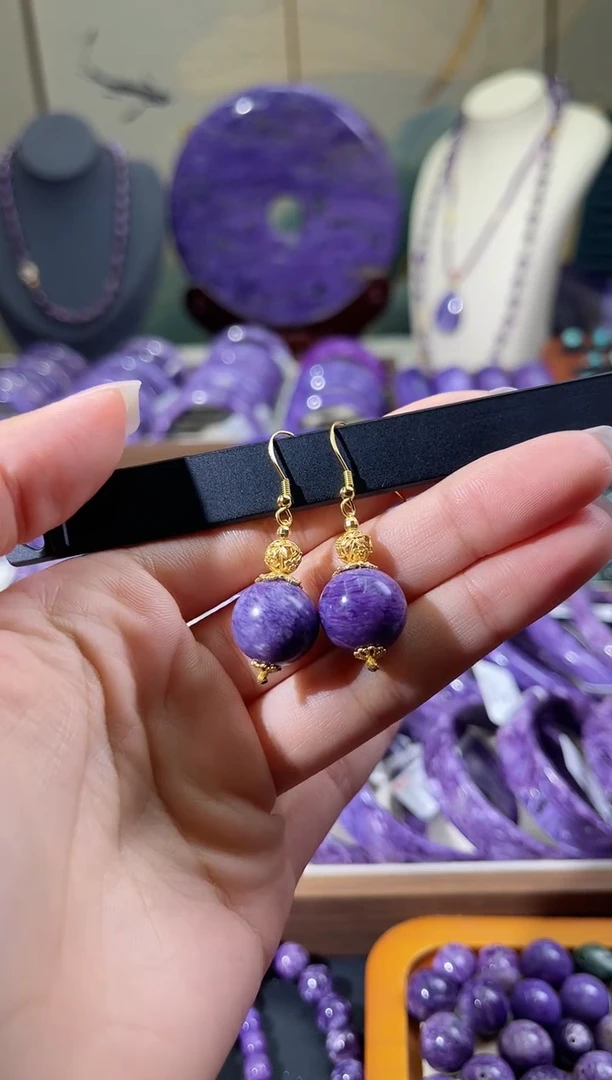 银S925镶嵌查罗石（紫龙晶）耳钩14