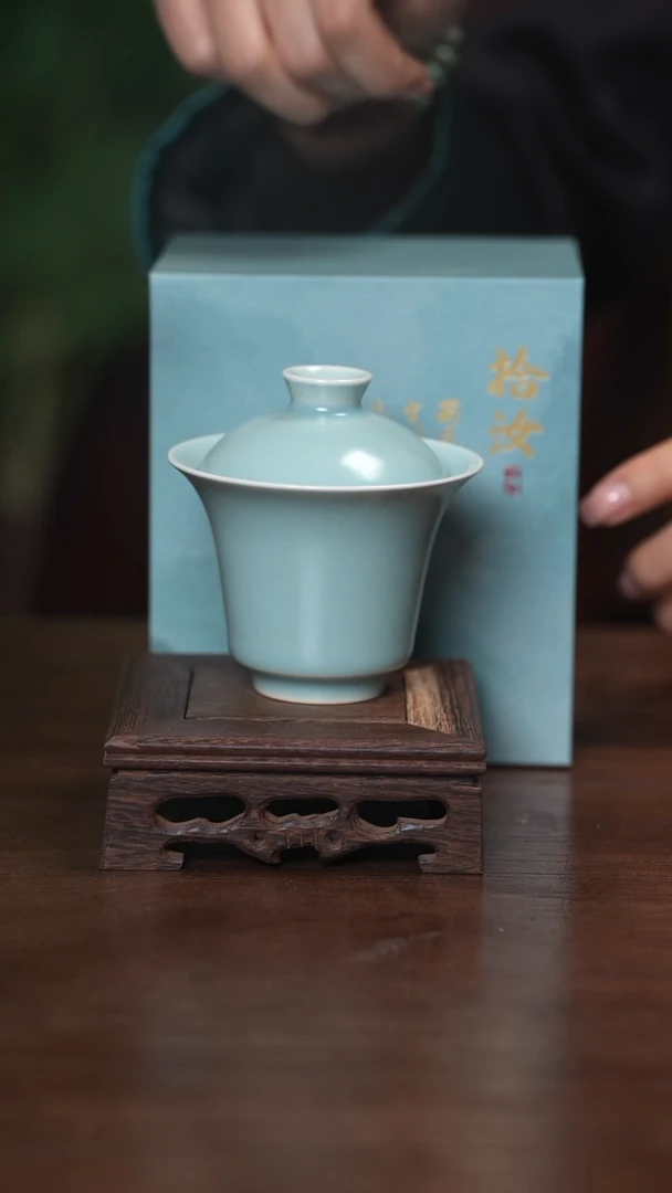 【闪购商品】清凉寺原产地仿古釉手工汝瓷冰凌盖碗