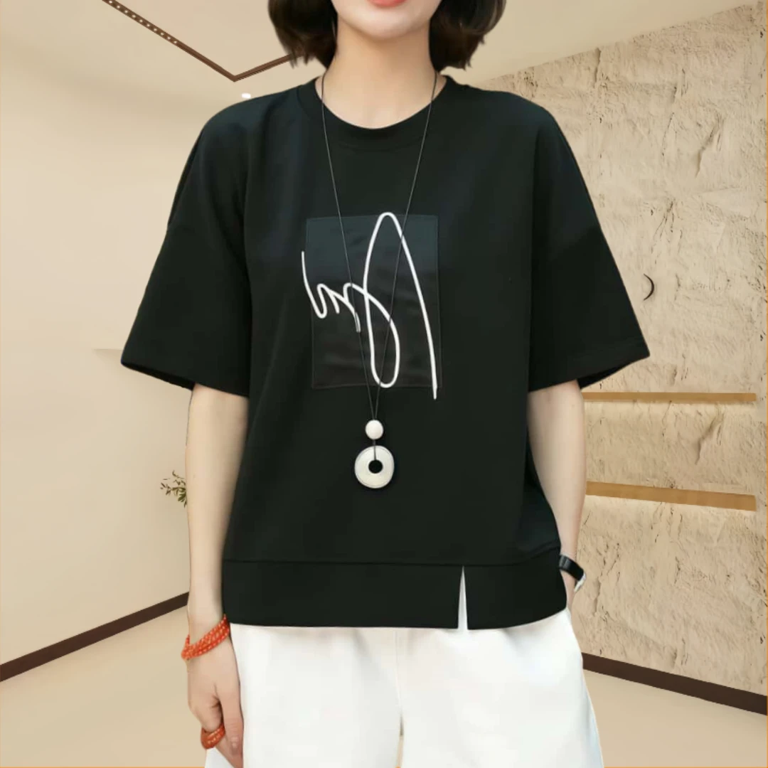 韩版设计刺绣短袖t恤女款2025新款爆款慵懒风上衣女生韩系ins衣服