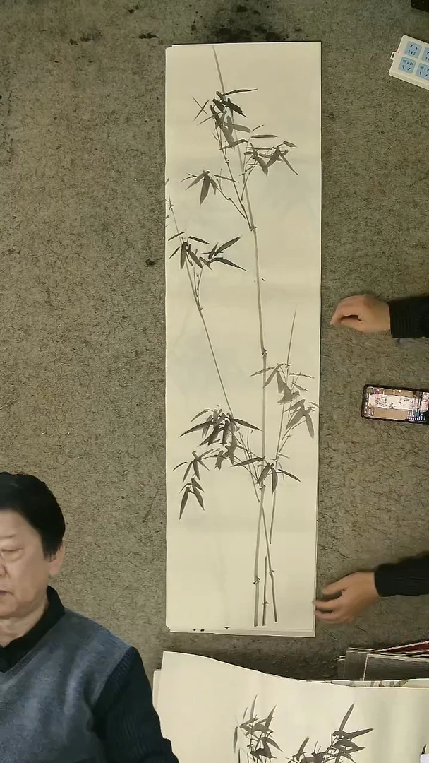国画四尺对开  墨竹条屏 34*138cm
