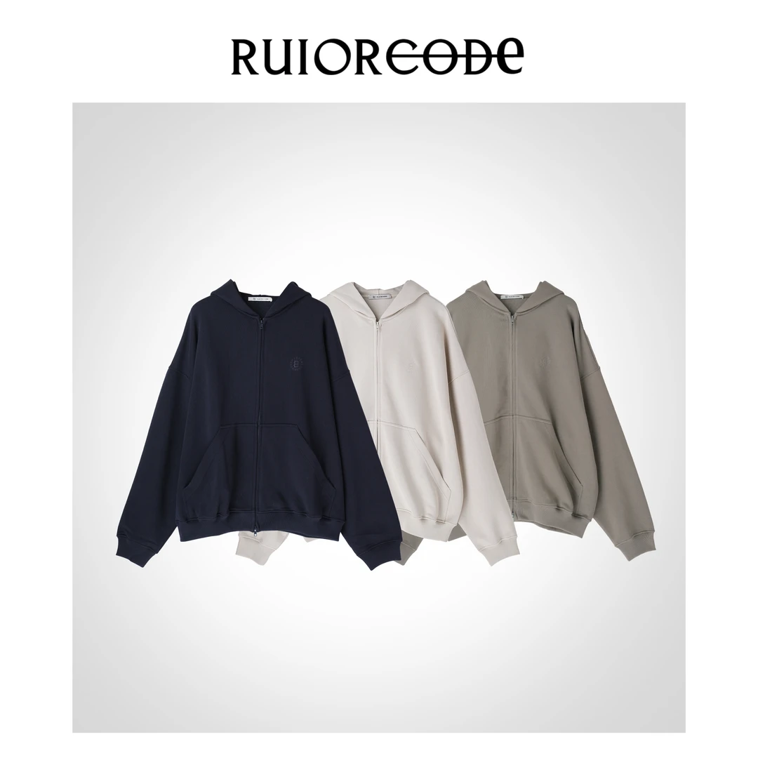 【RUIORCODE】休闲廓形 同色系字母刺绣拉链连帽圈棉卫衣&理性消费