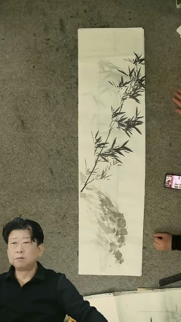 国画四尺对开  墨竹条屏 34*138cm