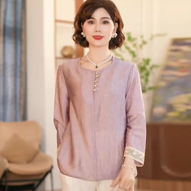 洋气妈妈装春装上衣夏季套装服装夏装气质中老年宽松新中式小衫