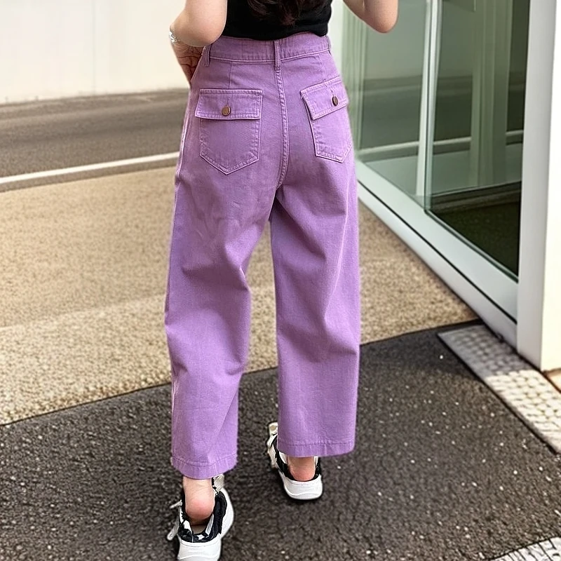 小个子时尚显瘦九分阔腿裤子2025夏季新款复古高腰哈伦牛仔裤女